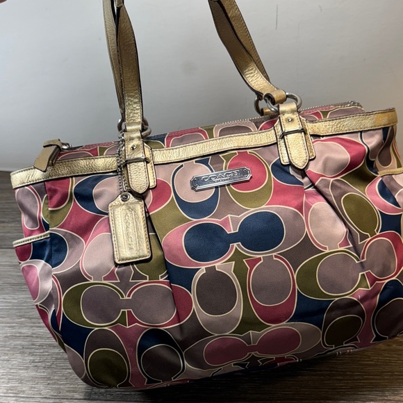 Coach Pink and Gold Signature Tote Bag - Picture 2 of 14